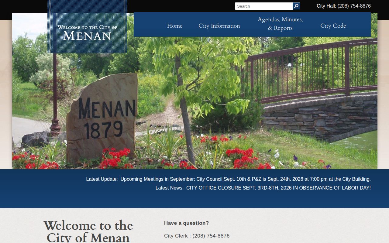 Official City of Menan website without a municipal arrest roster