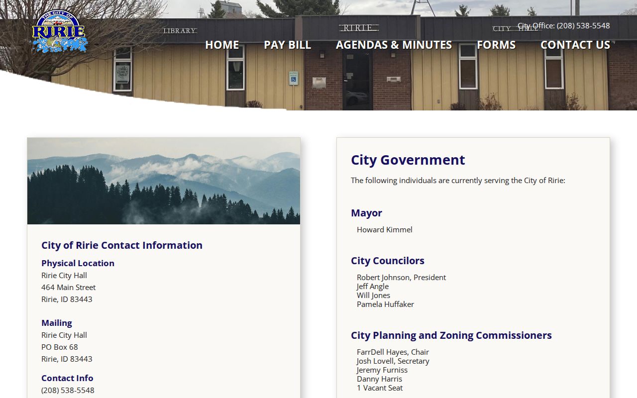 Official Ririe contact page listing Jefferson County Sheriff information